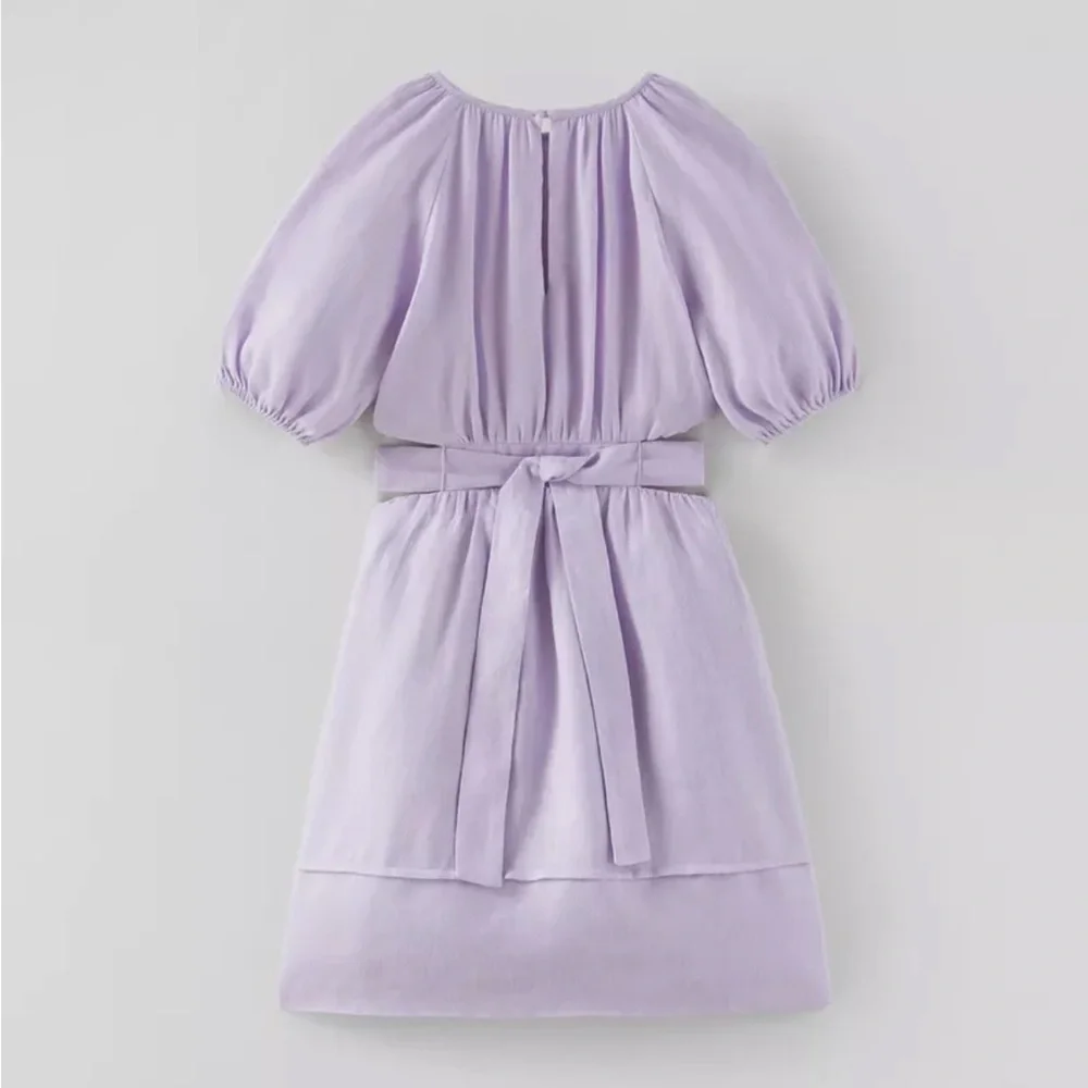 ZARA Girls Lilac Pastel Linen Dress - Picture 2 of 9
